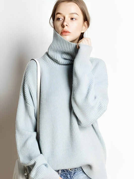 Dam Turtleneck Tröja Av Klassiskt Rep Avslappnad Passform-1