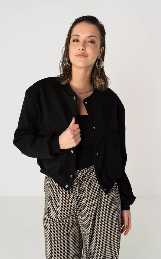 Damjacka Bomber Trendig Polyester med Knapplist-1