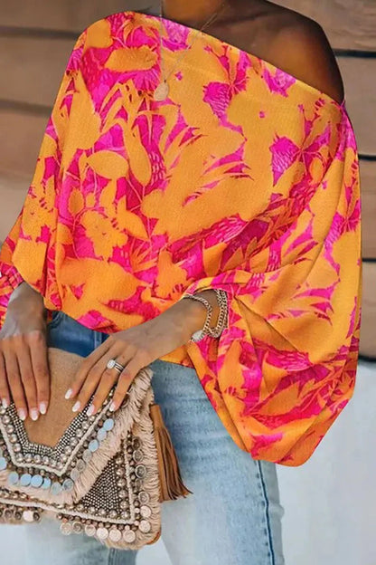 Dam Blus Off-Shoulder Blommönster Polyester Lätt-2