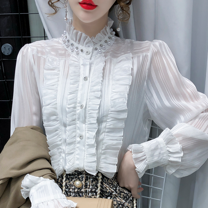 Dam Blusklänning Turtleneck Chiffon med Ruffles-4