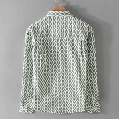 Mäns Mönstrad Skjorta Geometrisk Bomull med Knapp och Fickor-2