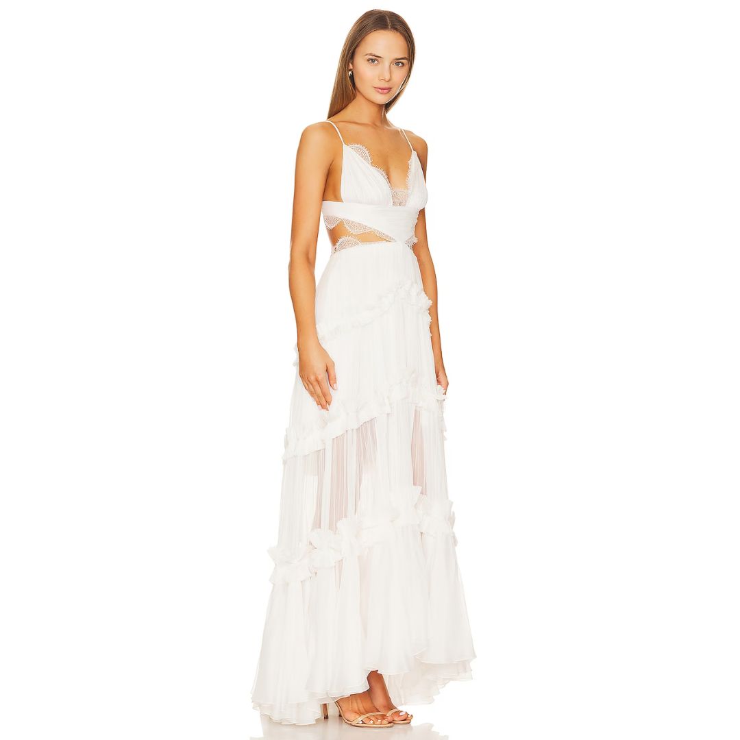 Damklänning Veckad Multilayer Halsringning Högkvalitativ Polyester-3