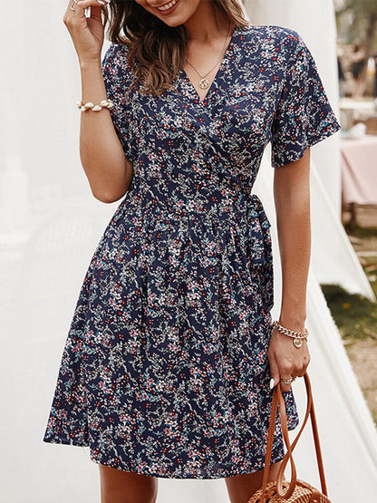 Variant image for Damklänning Mini Blommönster Kortärmad 100% Bomull Viskos-4