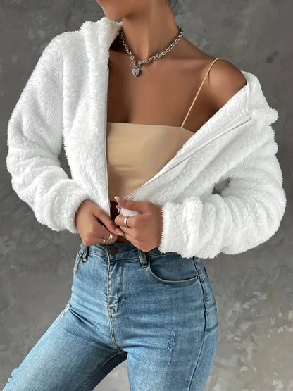 Dam Hoodie Teddy Med Dragkedja För Vinter-4