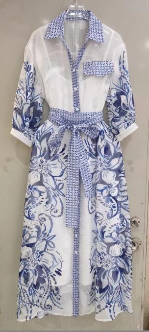 Variant image for Skjortklänning Dam Lång i Linne med Knappdetalj-1