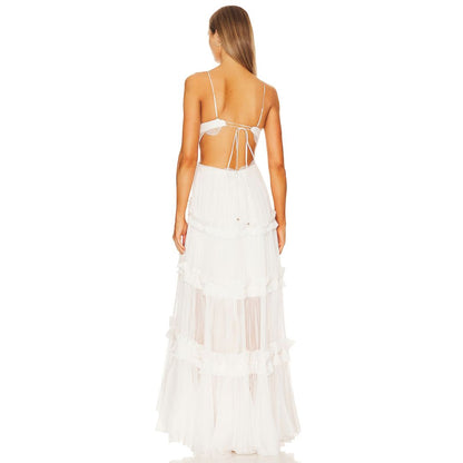 Damklänning Veckad Multilayer Halsringning Högkvalitativ Polyester-2