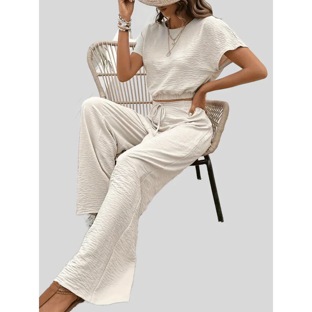 Dam Outfit Set Avslappnad Polyester Elastisk Midja-3