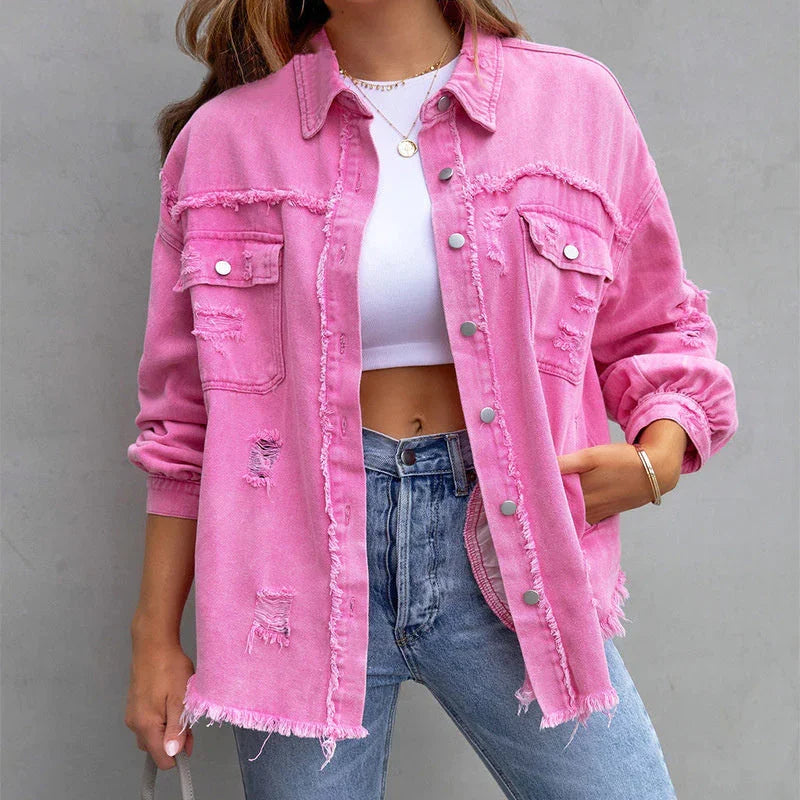 Dam Jeansjacka Trendig Denim Avslappnad Passform-4