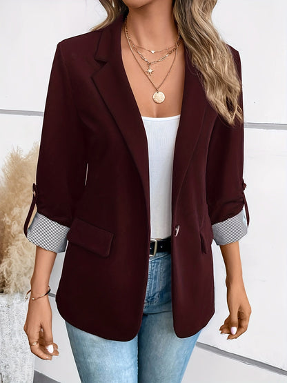 Kvinna Lång Blazer Affärslook Högkvalitativt Tyg-3