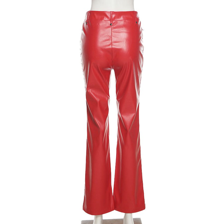 Läderbyxor Dam Hög Midja Monokrom Stil PU Spandex-4