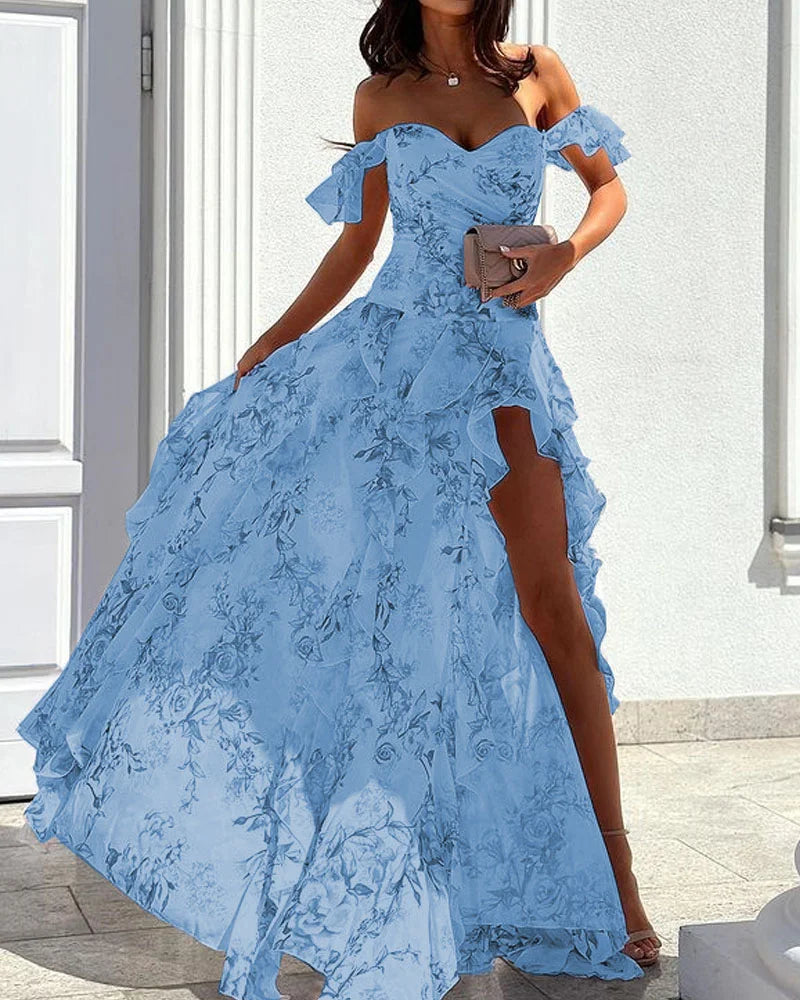 Dam Maxiklänning Blommig Asymmetrisk Sommar Lätt Tyg-3