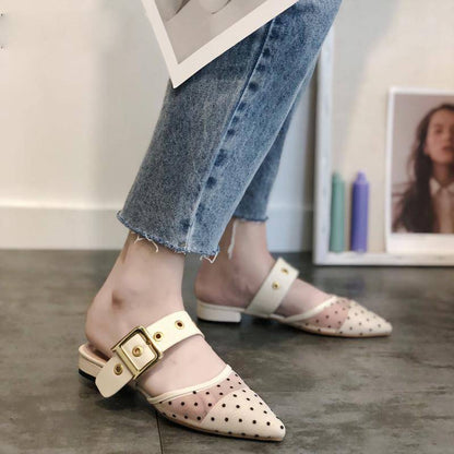 Dam Mules Skor Lågklackade med Metalldekoration PU-material-3