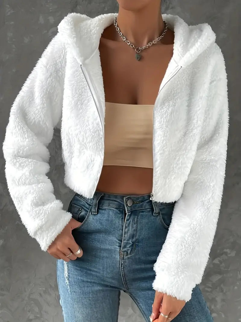 Dam Hoodie Teddy Med Dragkedja För Vinter-3