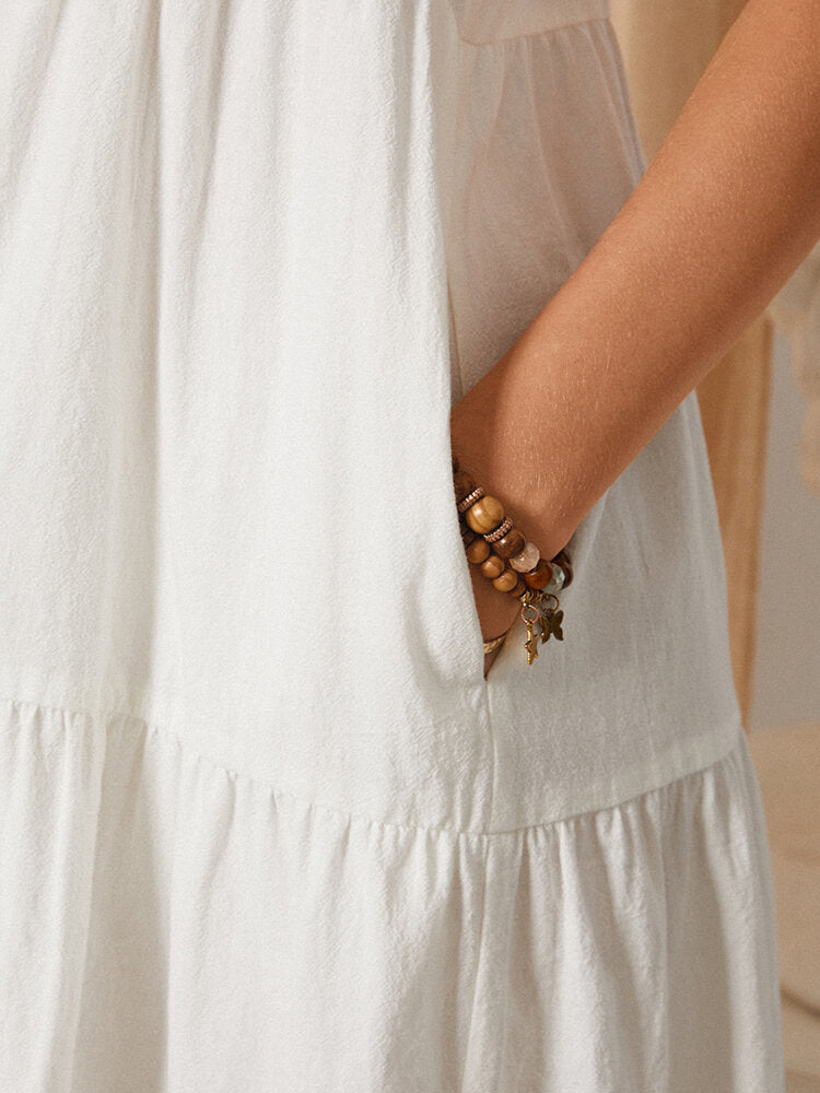 Fina Dam Klänningar Midi Ärmlös V-ringning 100% Bomull-6