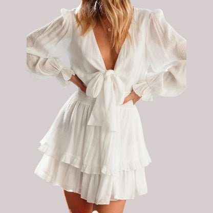 Dam Wrap Klänning med Ruffles och Djup V-hals i Polyester-2