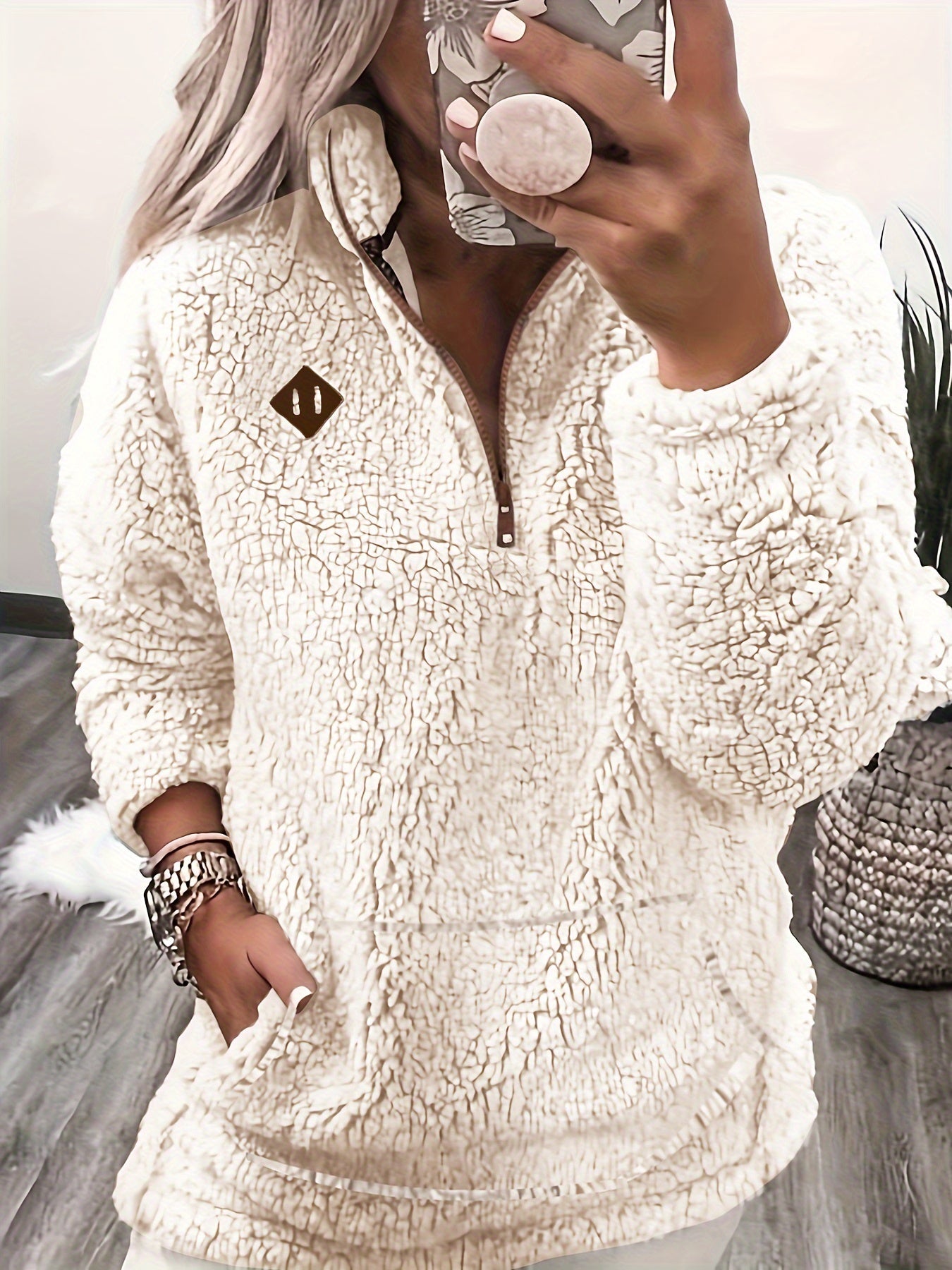 Variant image for Dam Tröja Quarter Zip Pullover Teddy Material Mjuk och Bekväm-1