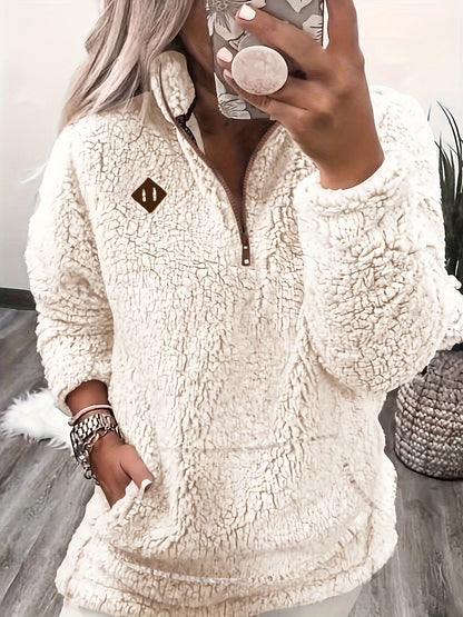 Variant image for Dam Tröja Quarter Zip Pullover Teddy Material Mjuk och Bekväm-1