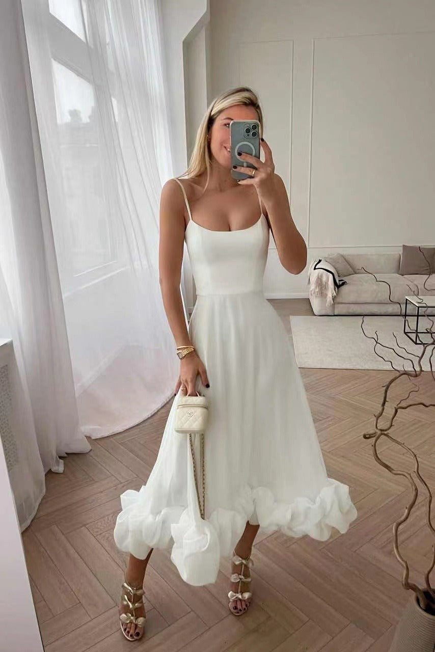 A-linje Midi Klänning i Polyester med 3D Blommapplikationer – Fina Dam Klänningar för Speciella Tillfällen 9