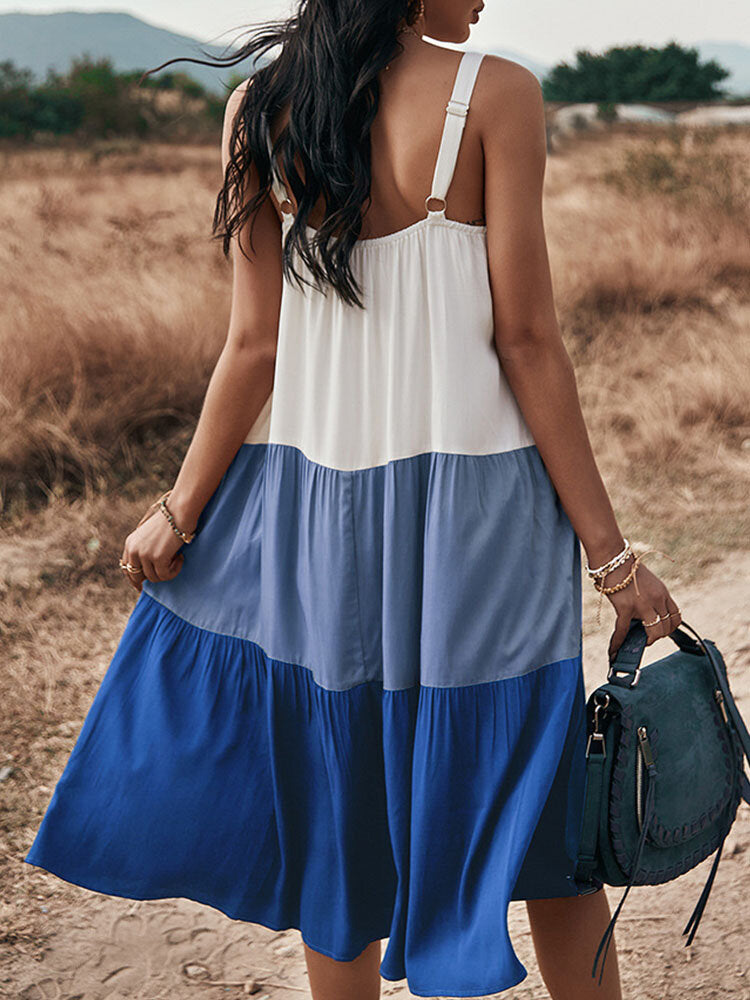 Kvinnors Midi Klänning Avslappnad Bomull med Fickor-6