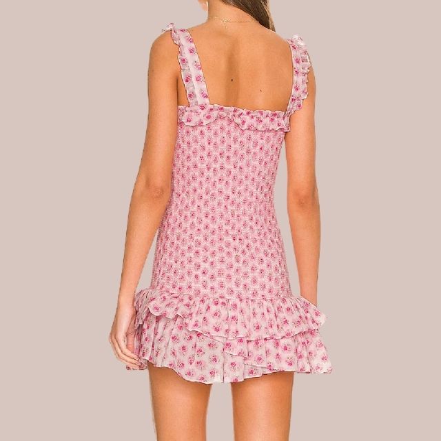 Kvinnors Midi Klänning Blommönster Ruffle Polyester-3