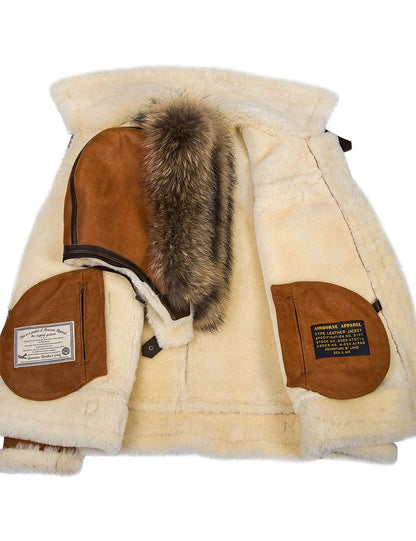 Herrjacka Vinter Läder med Shearling Detaljer-5
