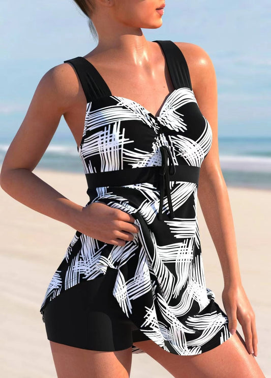 Dam Tankini Set med Bröststöd och Bikinibyxor i Nylon Spandex-1