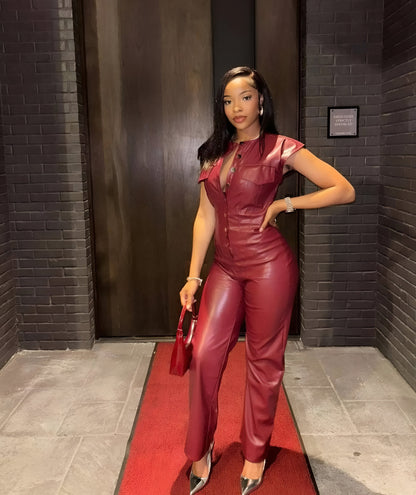 Dam Jumpsuit Rufsad Figurformande Polyester för Höst-3