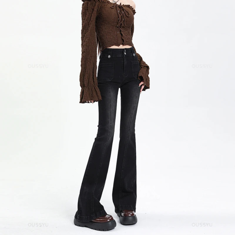 Dam Slim Fit Jeans Hög Midja Bomull-2