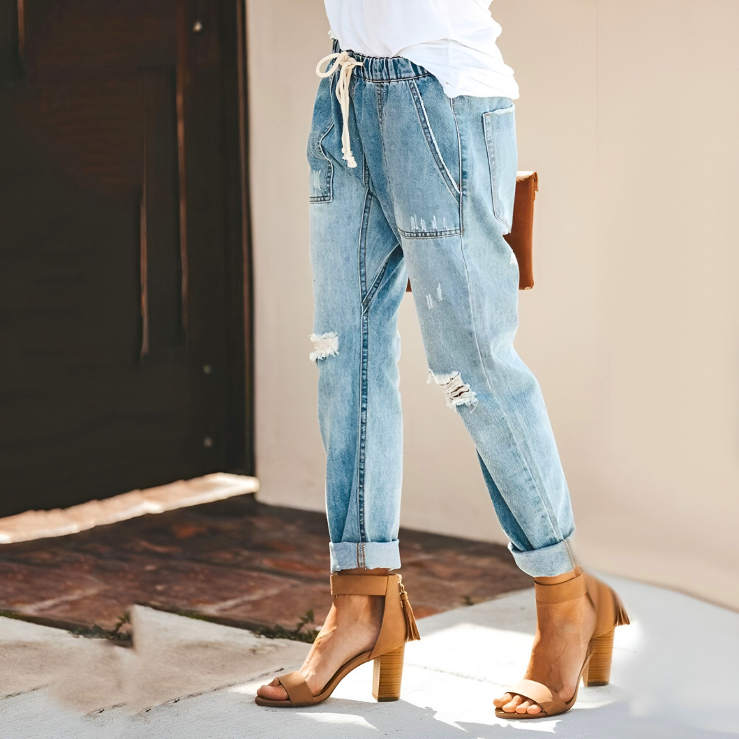 Dam Jeans Hög Midja Stretch Denim Klassisk Stil-3