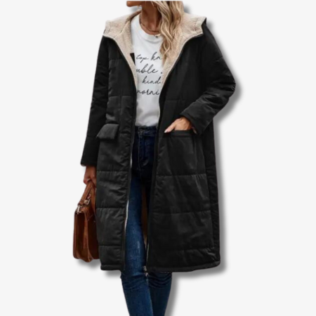 Lång Vinterjacka Dam Vändbar Fleece Quilted – Elegant och Varm för Kalla Dagar 1
