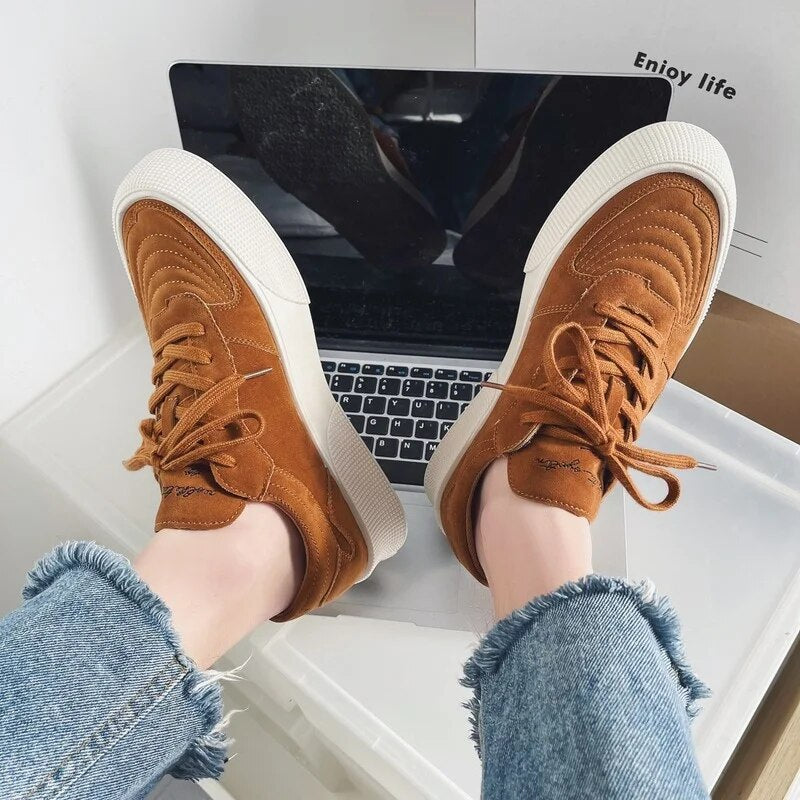 Herr Sneakers Låga Mocka med Tjock Sula för Komfort och Stil-3