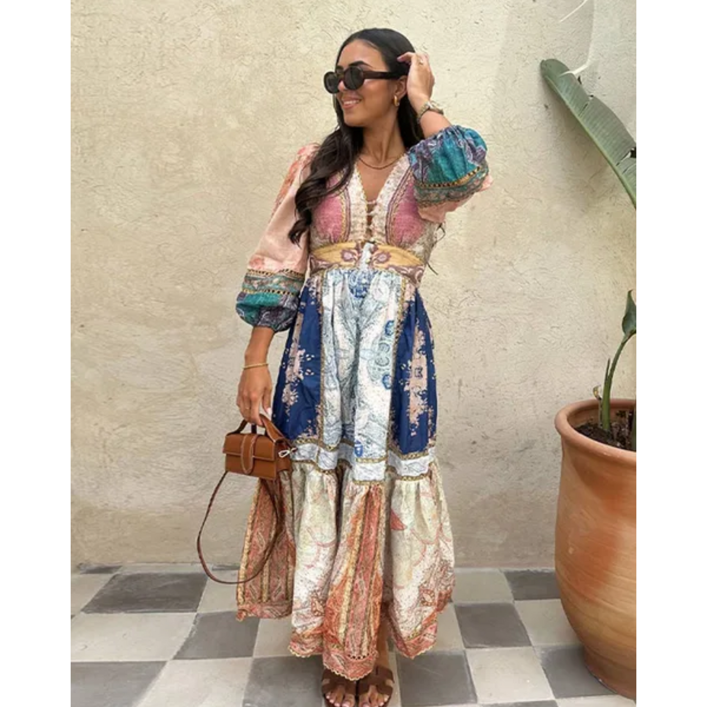 Kvinna Klänning Vintage Mönster Högkvalitativt Tyg-2