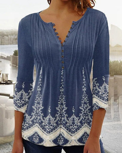 Variant image for Kvinnor Blommig Blus Broderad Lång Ärmar Andningsbart Material-31