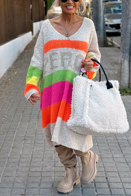 Dam Klänning Midi V-ringning Randig Bomull Polyester-3