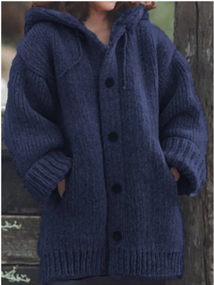 Variant image for Dam Lång Kofta med Huva och Knappstängning i Mjuk Stickad Kvalitet-65