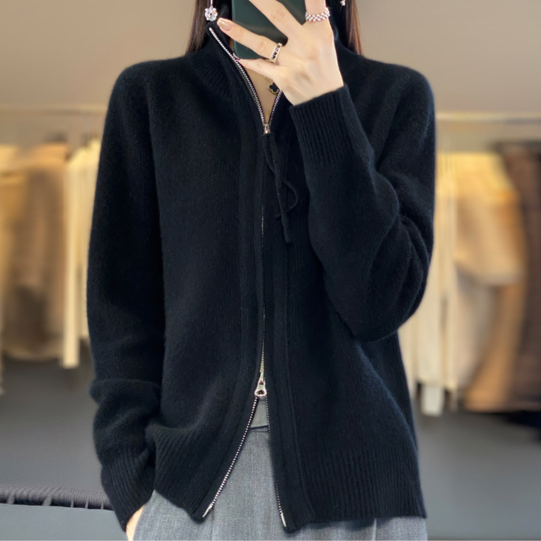 Dam Zip Cardigan Bekväm Polyester för Lager-på-Lager Styling-5