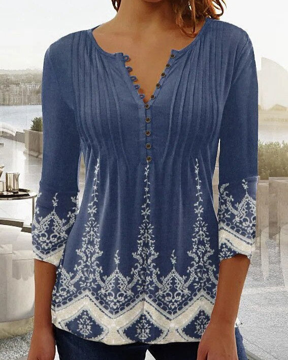 Kvinnor Blommig Blus Broderad Lång Ärmar Andningsbart Material-6