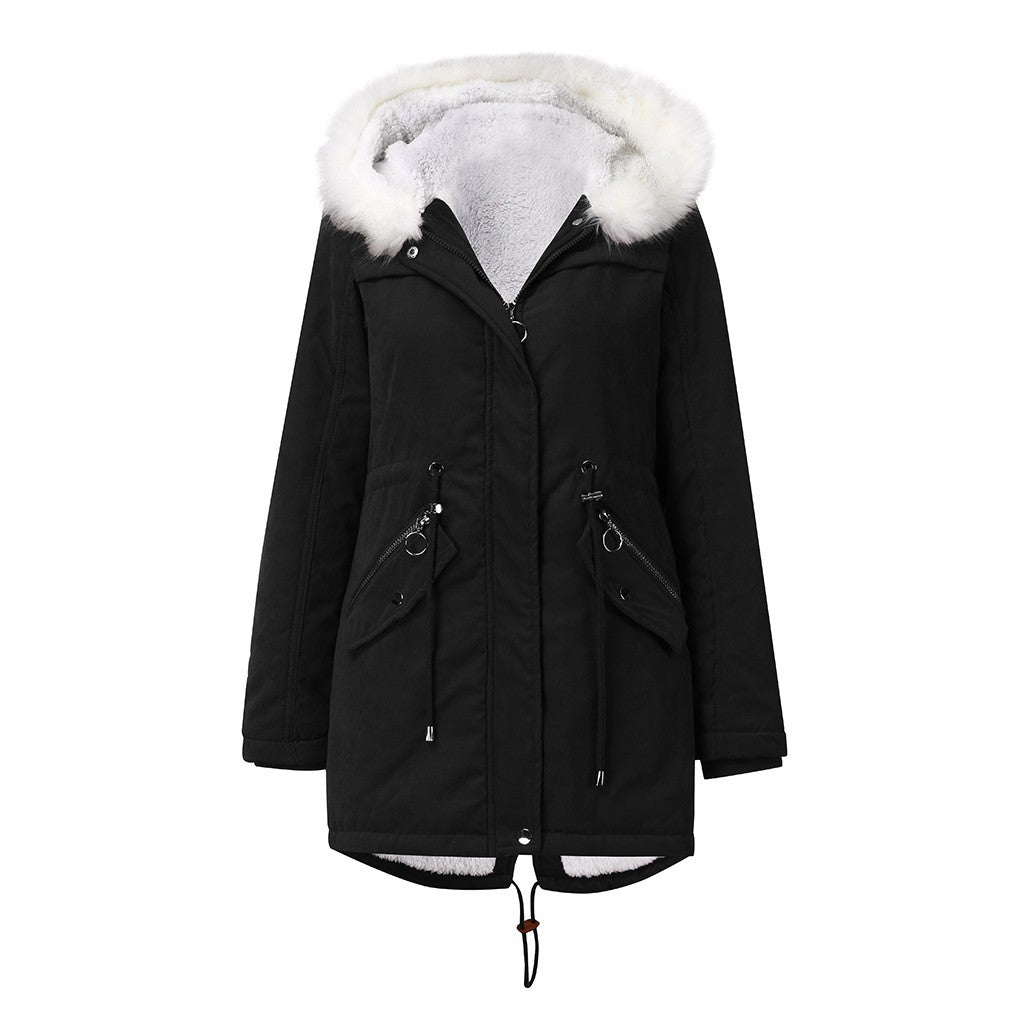 Kvinnor Parka Kappa Fleecefodrad med Huva-6