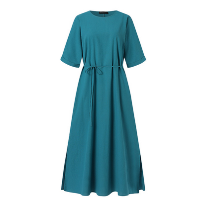 Dam Maxiklänning Boho Stil Bomull Korta Ärmar O-hals 2