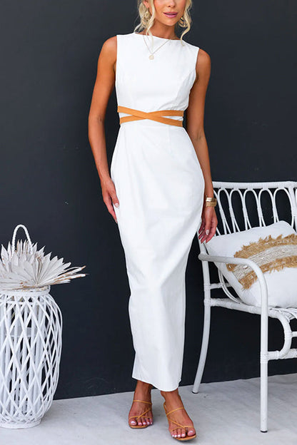 Kvinnors Maxiklänning Öppen Rygg Slits Bomull Polyester-5