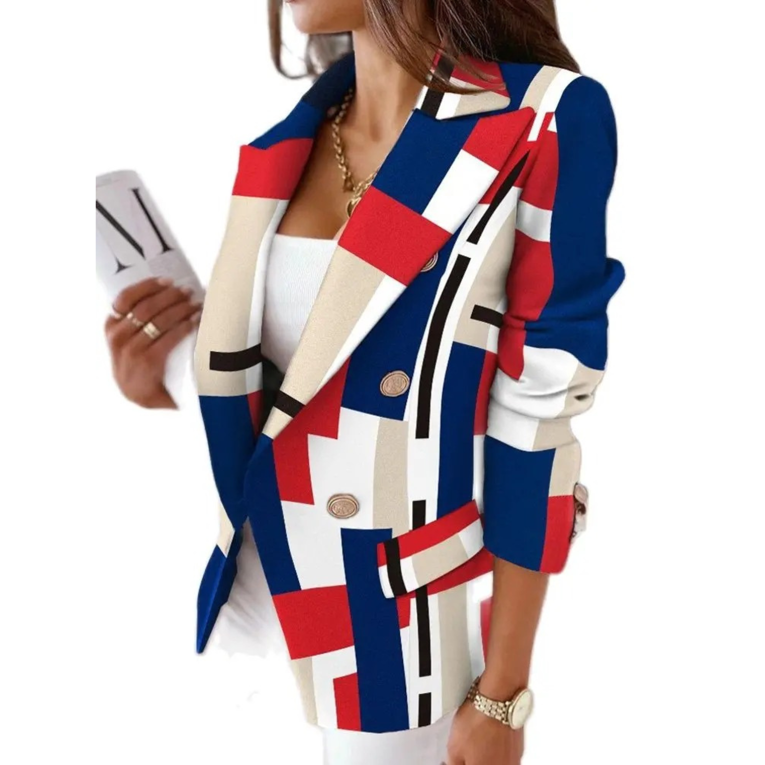Dam Blazer Reversibel Krage Högkvalitativ Polyester Elegant Snitt-6