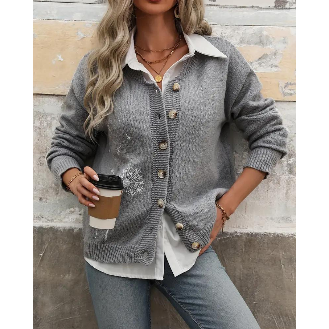 Dam Lång Kofta Cardigan i Värmande Material-1