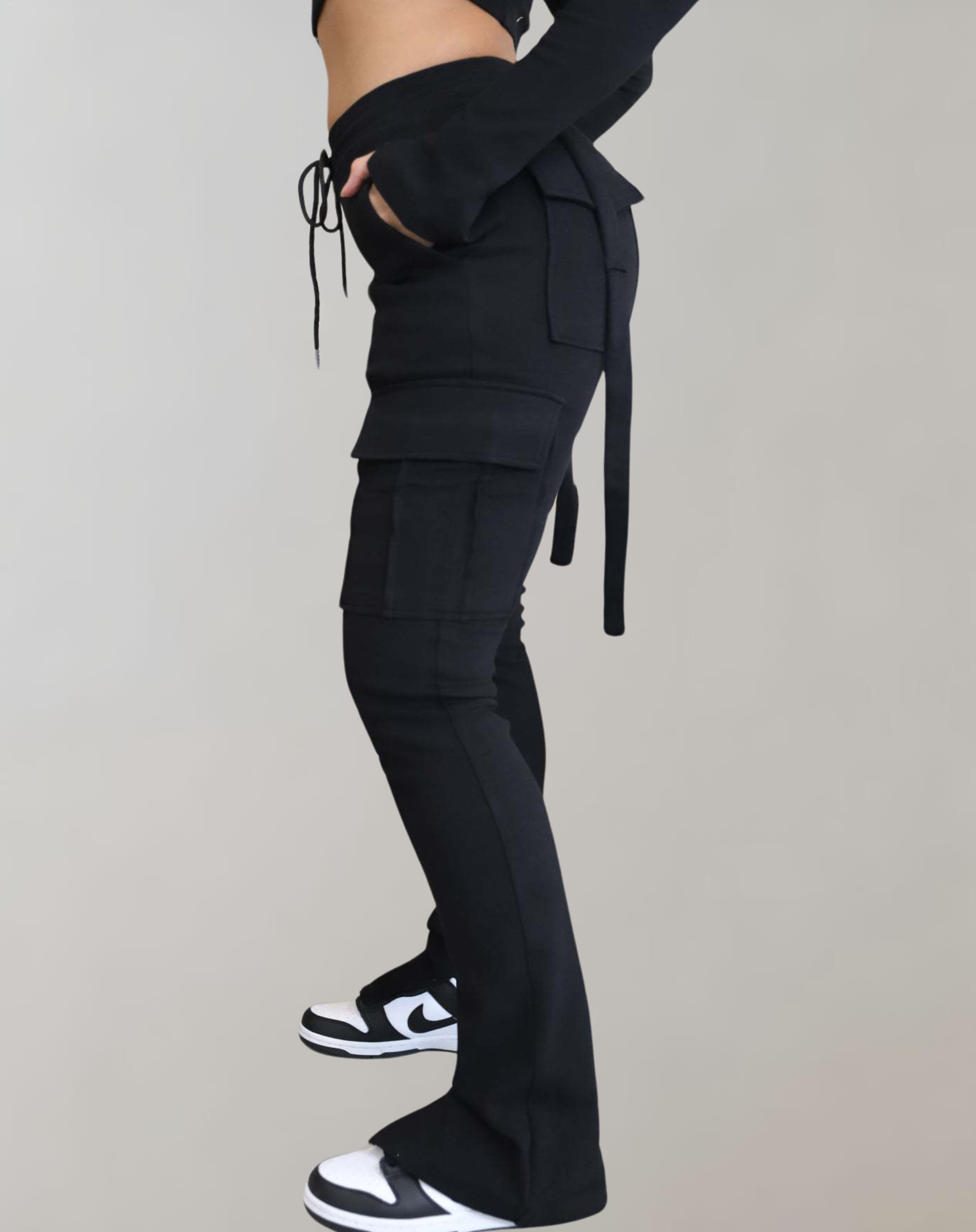 Dam Byxor Hög Midja Cargo 100% Bomull Vintage Stil 4
