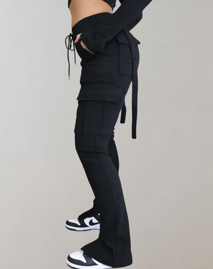 Dam Byxor Hög Midja Cargo 100% Bomull Vintage Stil 4