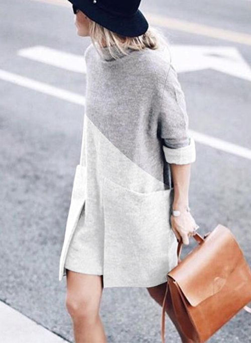 Dam Klänning Färgblock Mockneck med Fickor i Bomull och Polyester-1