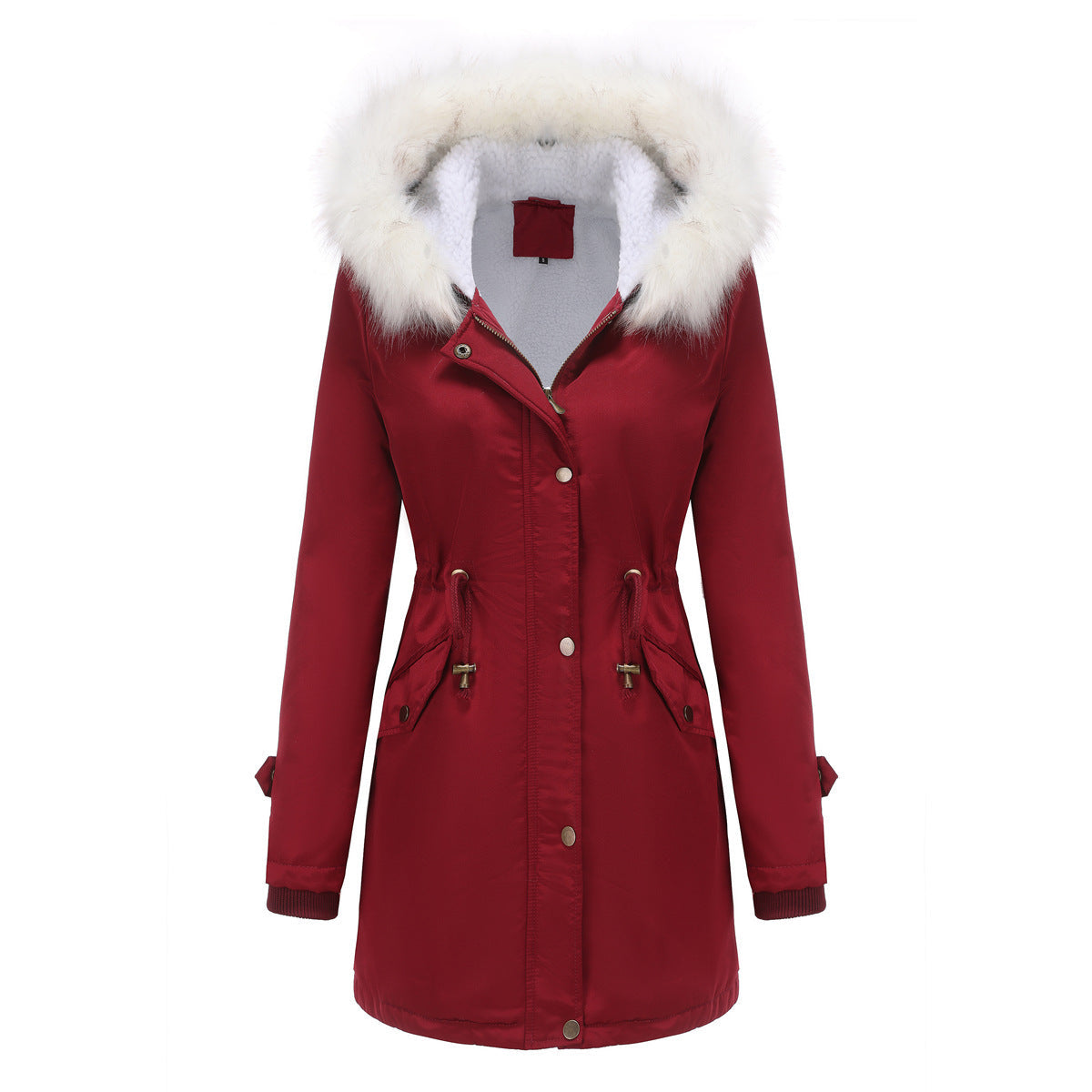 Kvinnor Kappa Lång Parka med Avtagbar Krage Polyester 6