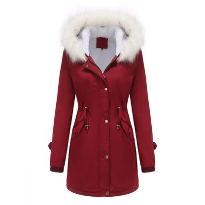 Kvinnor Kappa Lång Parka med Avtagbar Krage Polyester 6
