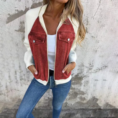 Variant image for Damjacka i Denimstil Avslappnad Bomullsblandning med Fickor-57