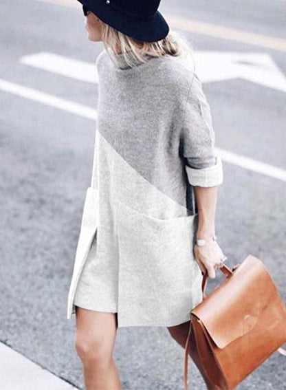 Variant image for Dam Klänning Färgblock Mockneck med Fickor i Bomull och Polyester-1