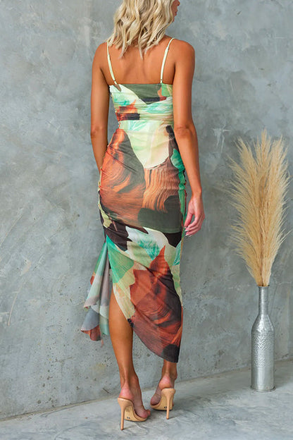 Dam Klänning Bodycon Midi Draperad Bomull Polyester-4